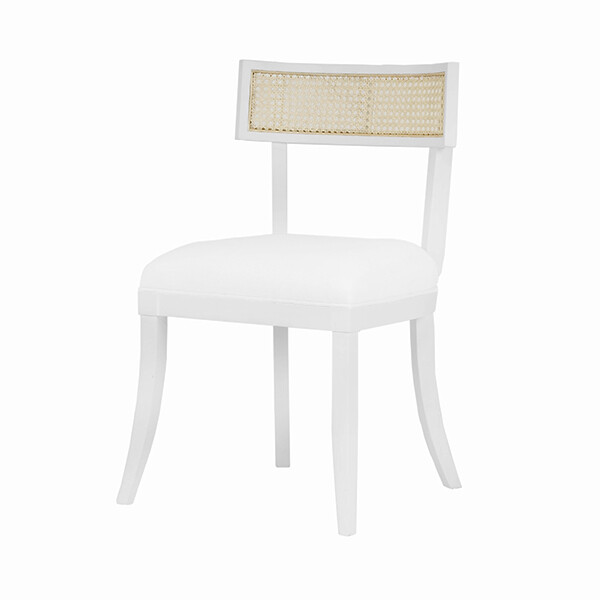 Matte White Klismos Dining Chair with Cane Detail