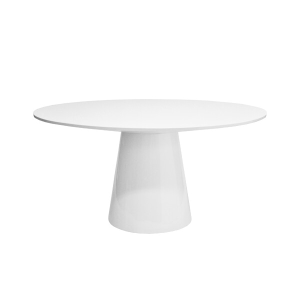 59" Round White Pedestal Dining Table, Color:: White Lacquer