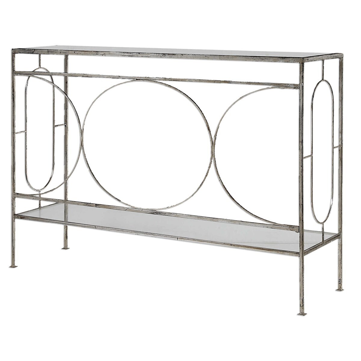 Antique Silver Mirrored Iron Console Table