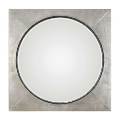 40" Square Large Beveled Wall Mirror - Metallic Silver Leaf