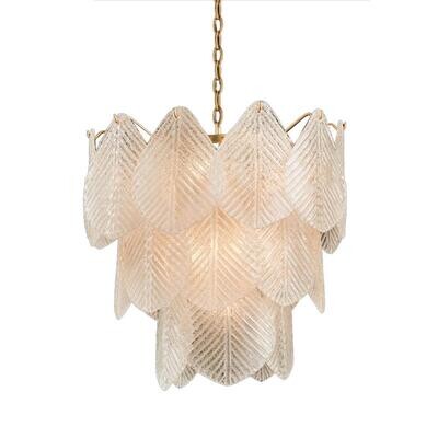 Frosted Glass Nine-Light Antique Gold Leaf Chandelier