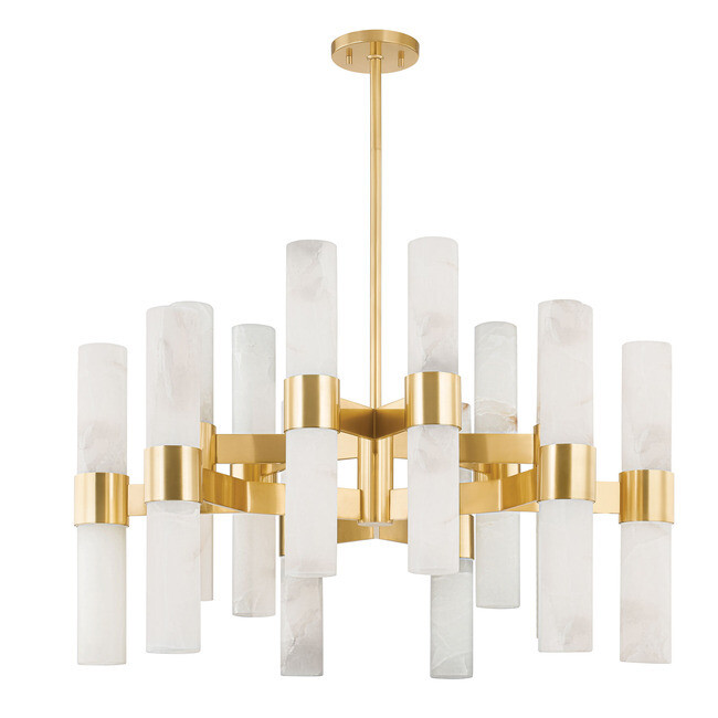 Stowe 24 Light Alabaster & Aged Brass Chandelier