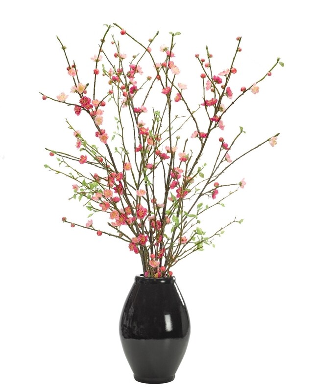 Cherry Blossom, Pink, Oval Planter Black Faux Arrangement, 39"