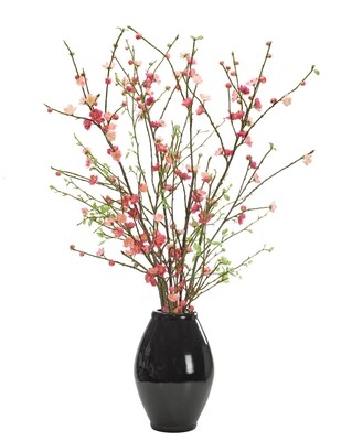 Cherry Blossom, Pink, Oval Planter Black Faux Arrangement, 39"