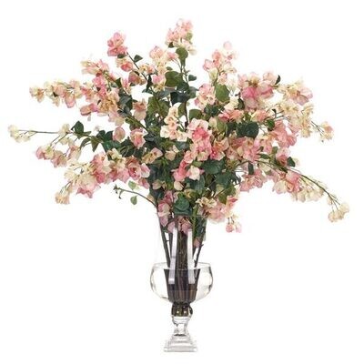 Bougainvillea, Pink, in Glass Pedestal Urn Watergarden, 43"