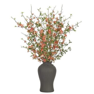 Quince Blossom, Pink, in Black Ming Vase Faux Arrangement, 46"
