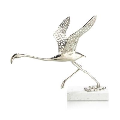 Polished Nickel Flamingo with White Marble Base