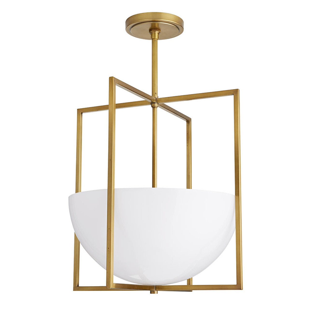 Geometric Opal Glass Pendant Light - Antique Brass