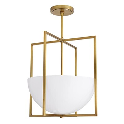 Geometric Opal Glass Pendant Light - Antique Brass