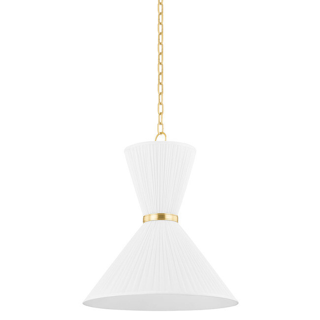 Aged Brass 2-Light Pendant with White Linen Shade