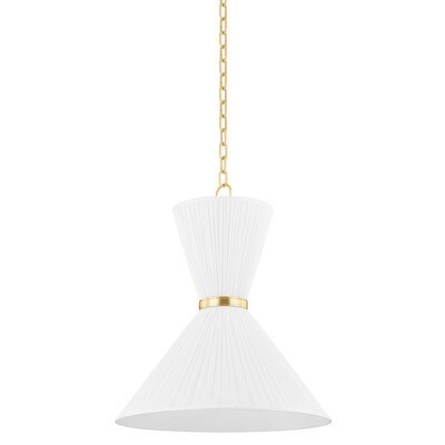 Aged Brass 2-Light Pendant with White Linen Shade