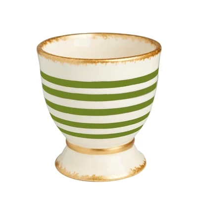 Green/White Striped Ceramic Cachepot