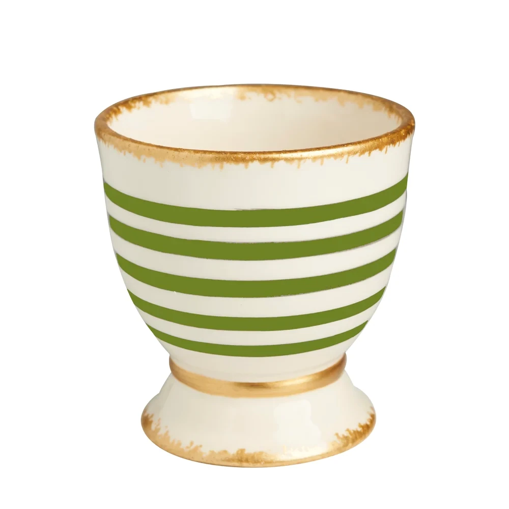 Green/White Striped Ceramic Cachepot, Color:: Green/White