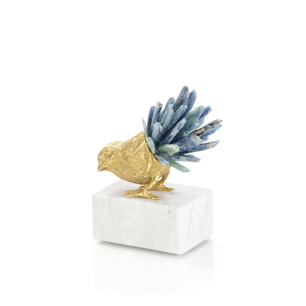 Cyanite Crystals & Brass Bird Sculpture (Set of 2)