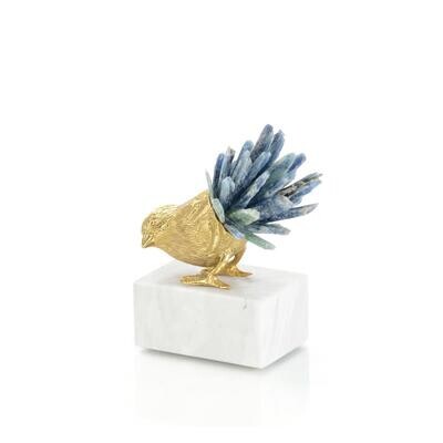 Cyanite Crystals & Brass Bird Sculpture (Set of 2)