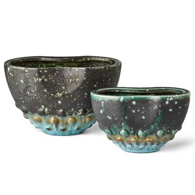 Set of 2 Aqua Teal Cachepots