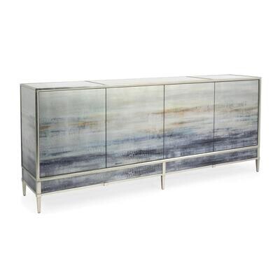 Modern Printed Glass 4-Door Sideboard in Pewter Silver