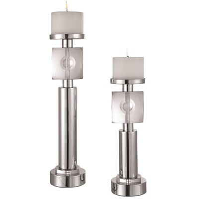 Set of 2 Nickel Pillar Candle Holders