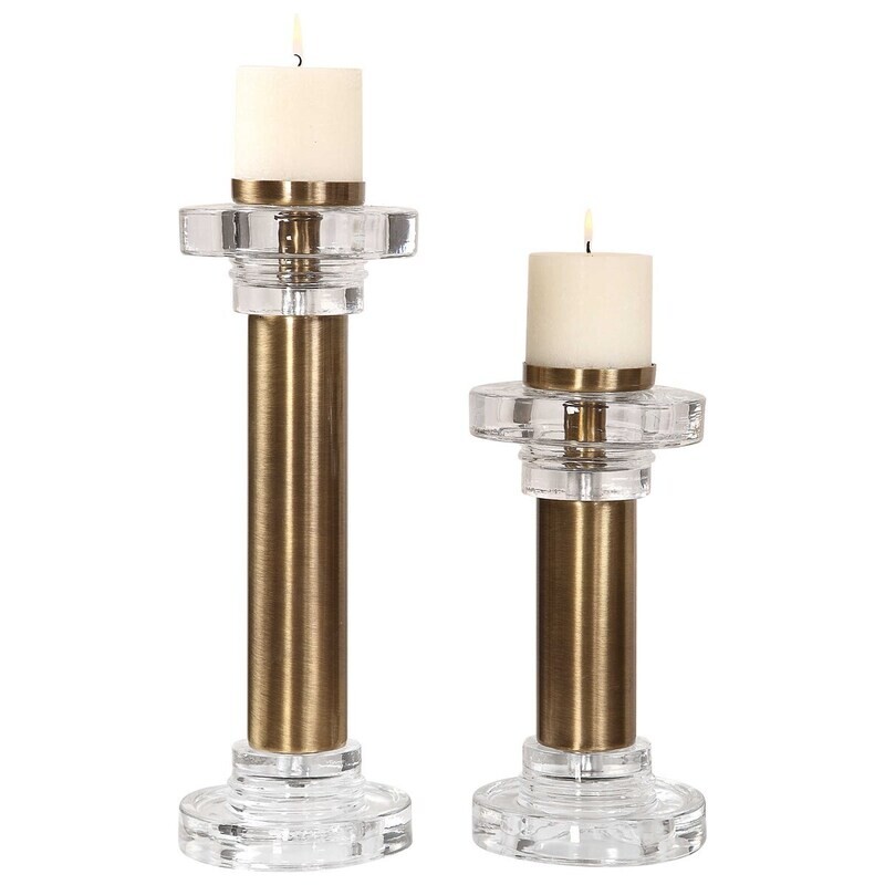 Brushed Brass Candlesticks - Set of 2