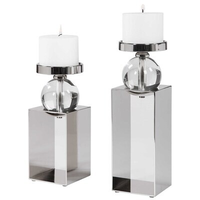 Polished Nickel Candle Holders - Set of 2