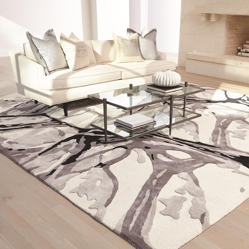 Abstract Hand-Tufted Ivory/Black Wool Area Rug - 8 x 10