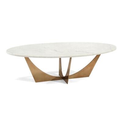 Modern Oval Brass and Marble Cocktail Table