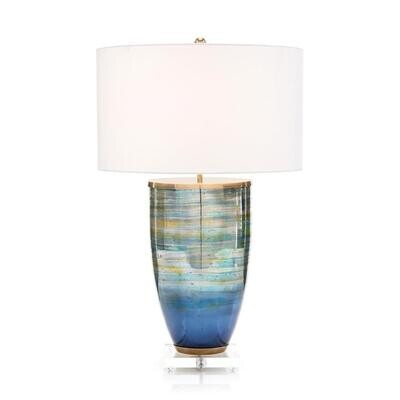 Blue Striated Glass Table Lamp