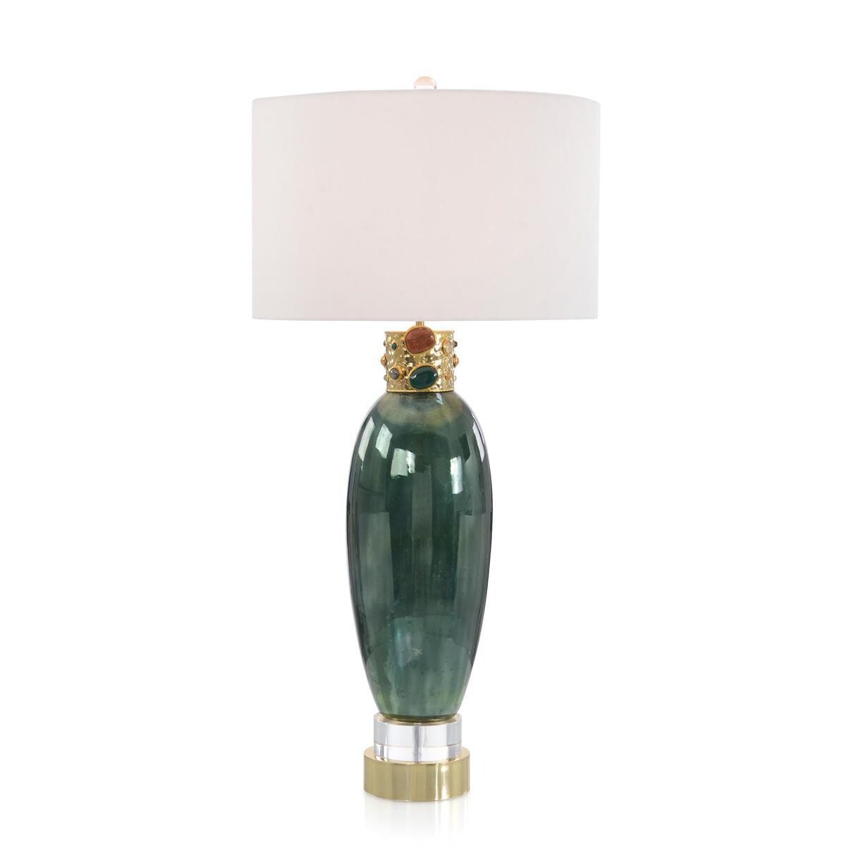 Jeweled-Collar Green Glass Table Lamp