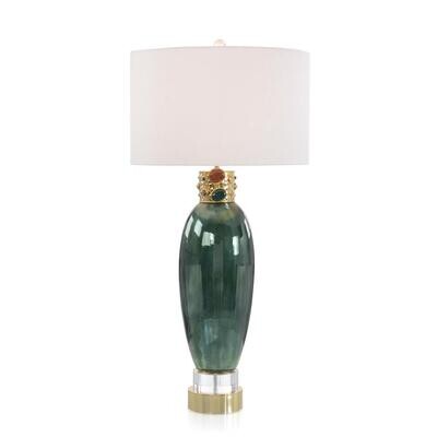 Jeweled-Collar Green Glass Table Lamp