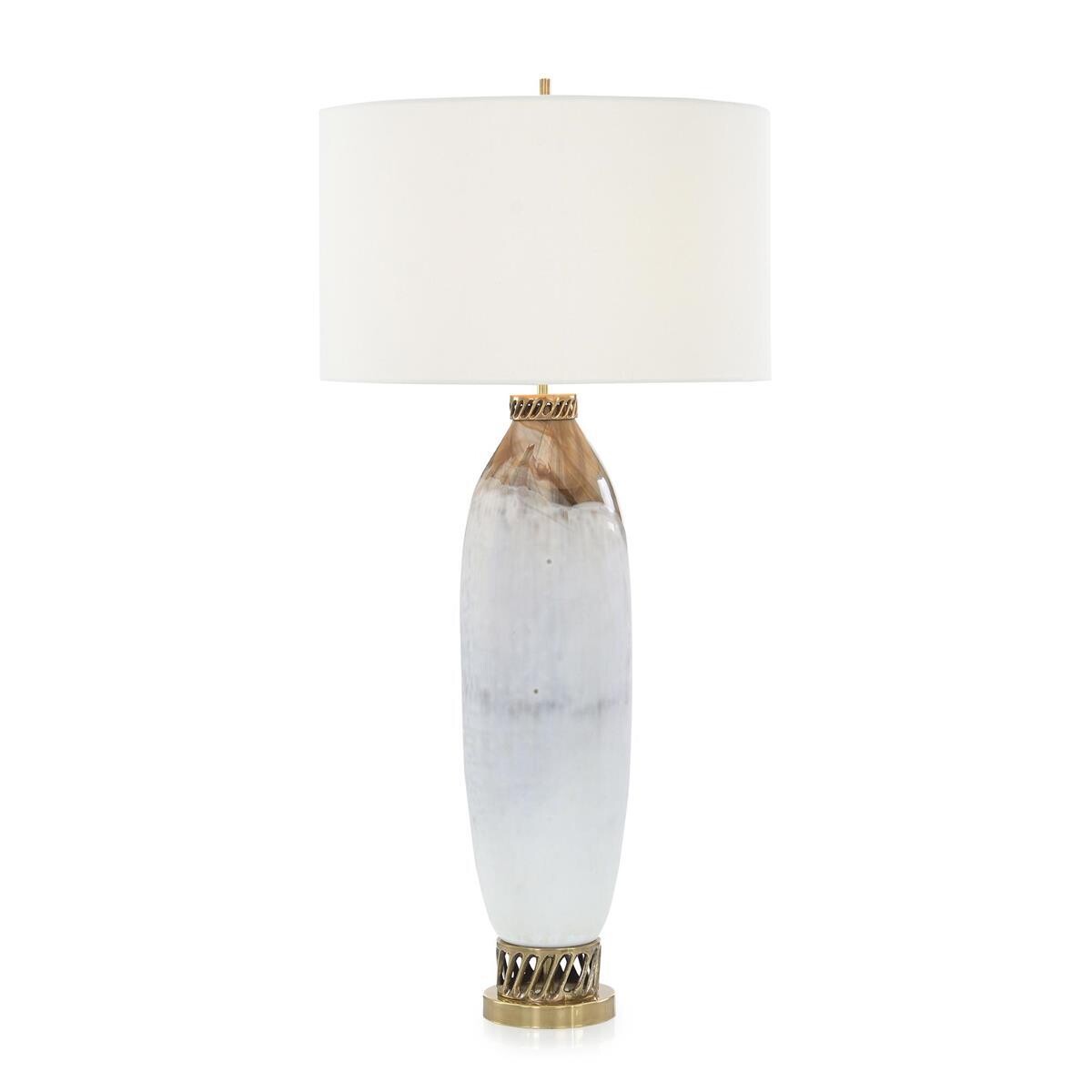 Cream and Brown Art Glass Buffet Lamp