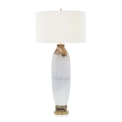 Cream and Brown Art Glass Buffet Lamp