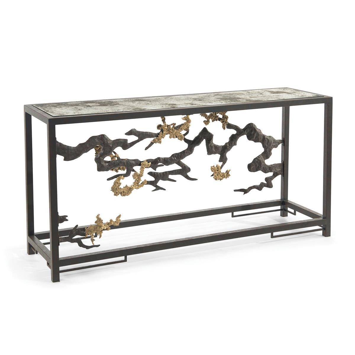 Antique Brass Sculpted Console Table