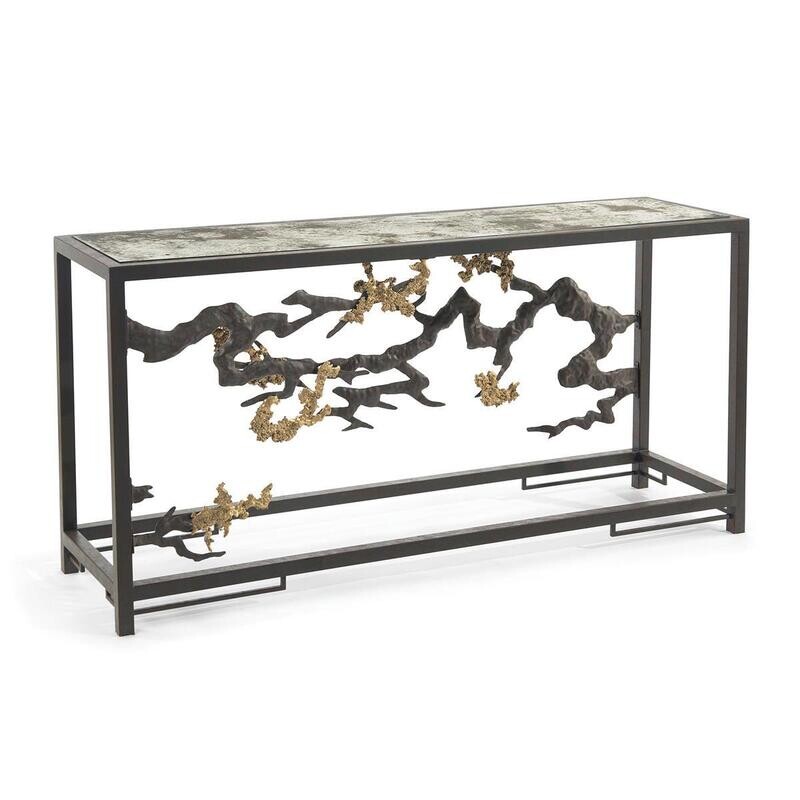 Antique Brass Sculpted Console Table