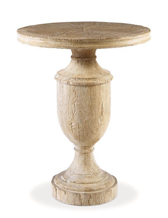 Urn Shape Distressed Round Pedestal End Table