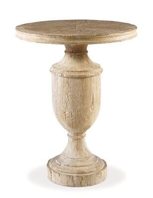 Urn Shape Distressed Round Pedestal End Table