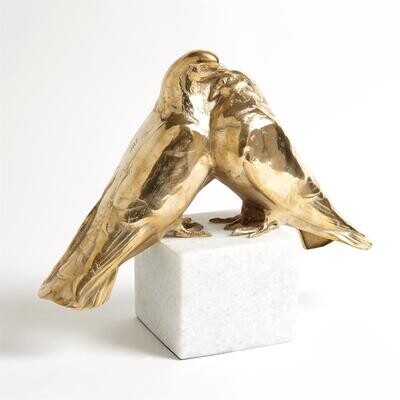 Love Doves, Table Sculpture - Solid Brass on White Marble