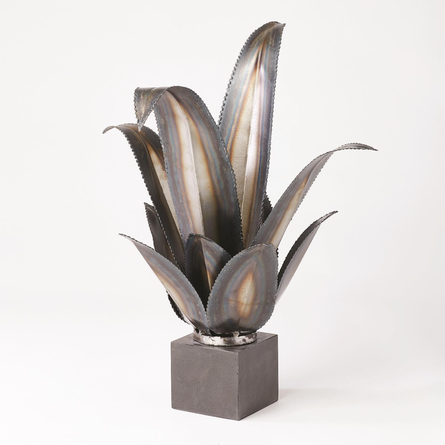 Agave Plant Sculpture on Black Marble Pedestal