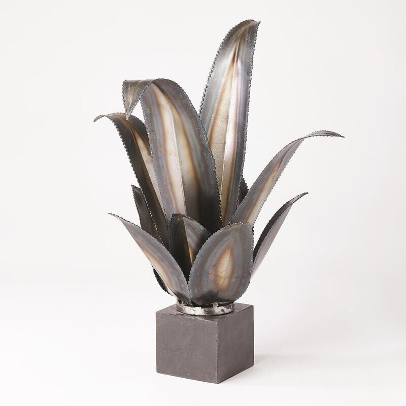 Agave Plant Sculpture on Black Marble Pedestal