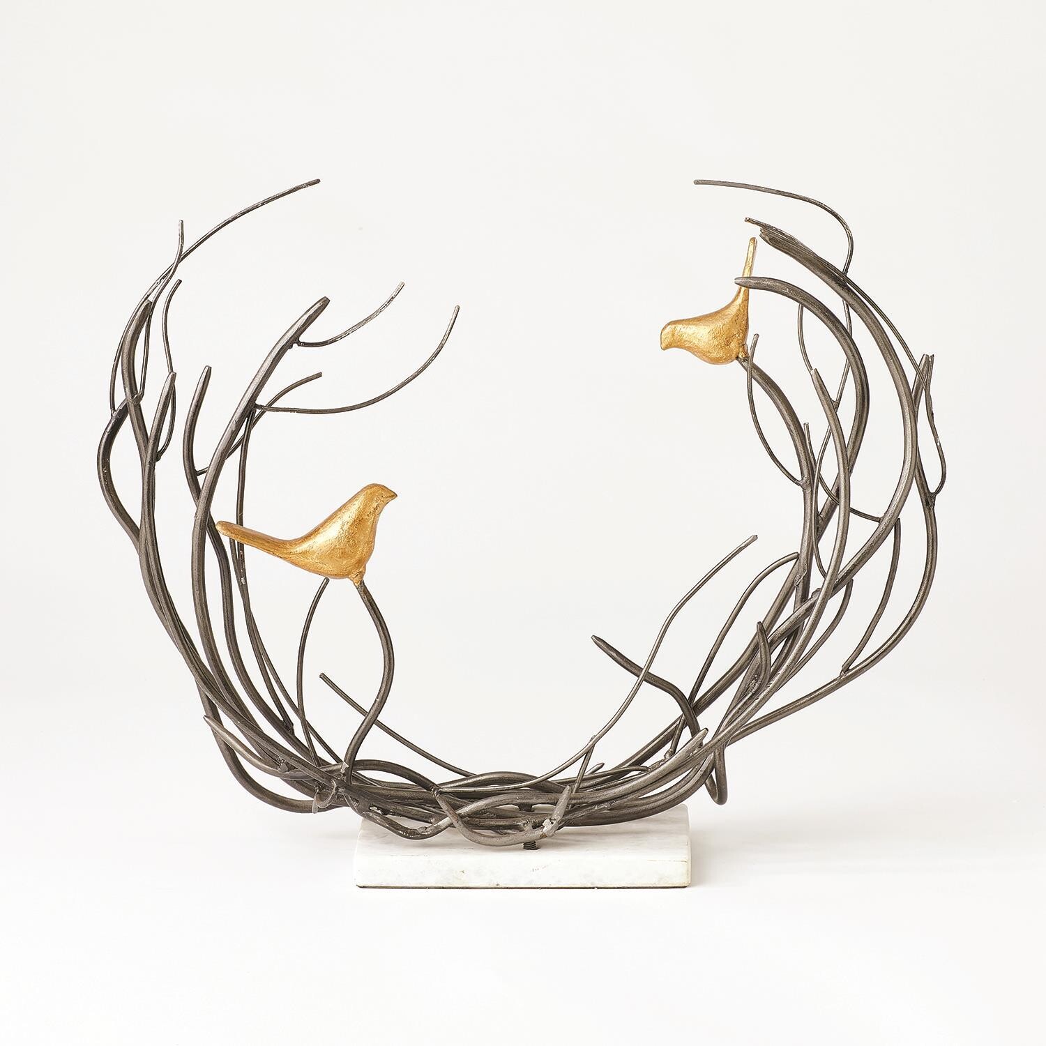 Gold Leaf Birds in Thicket Sculpture