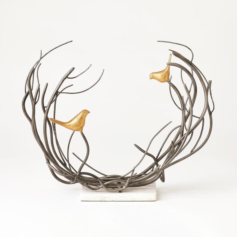 Gold Leaf Birds in Thicket Sculpture
