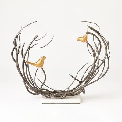 Gold Leaf Birds in Thicket Sculpture