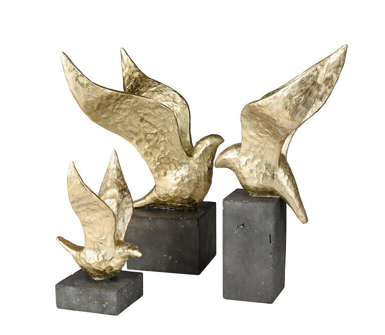 Gold Winged Bird Sculpture - Set of 3