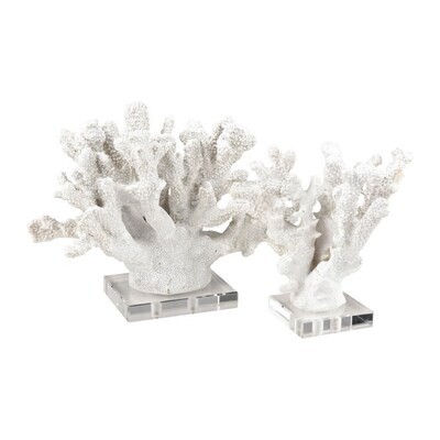 White Resin Coral Sculpture - Set of 2