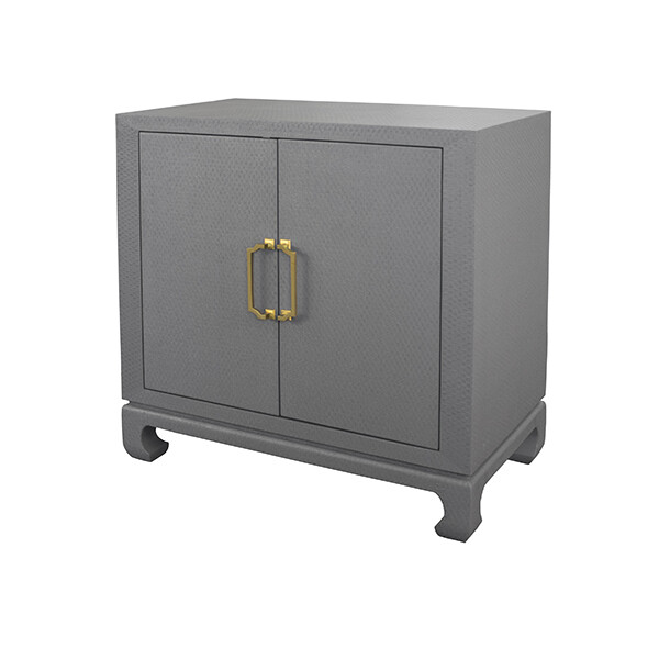 Modern Two-Door Chest in Grey Grasscloth