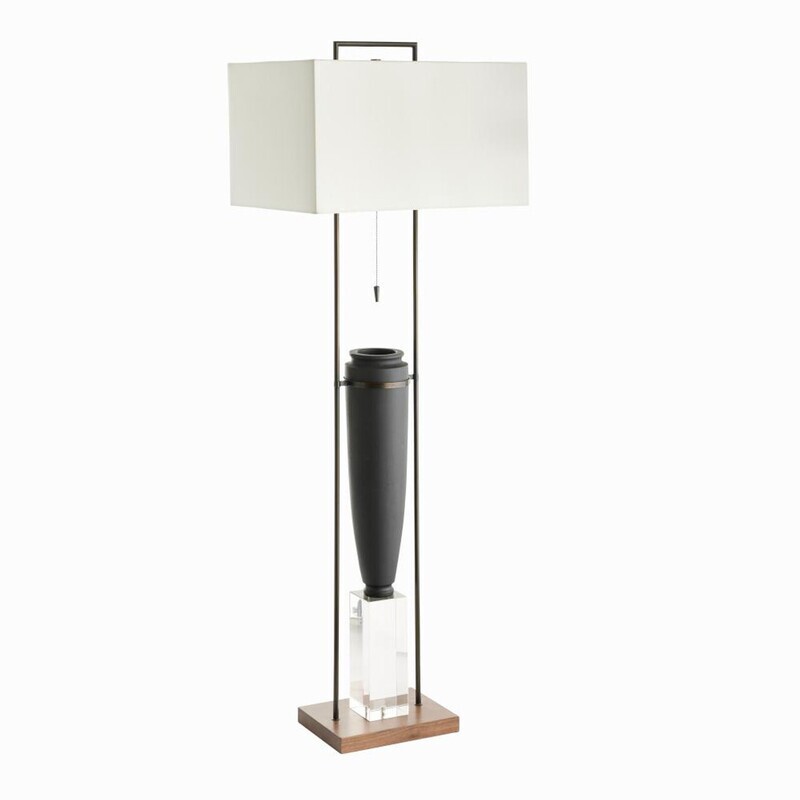 Foundry 68" Floor Lamp - Charcoal Ricestone, Bronze, Brown Wood, Crystal