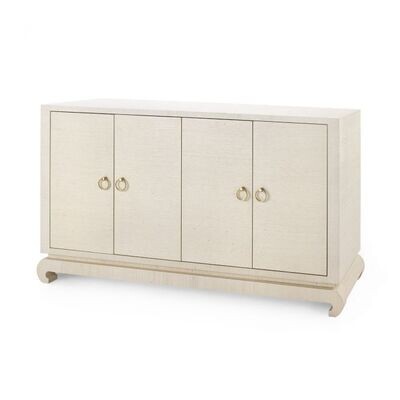 Modern Lacquered Grasscloth 4-Door Chest