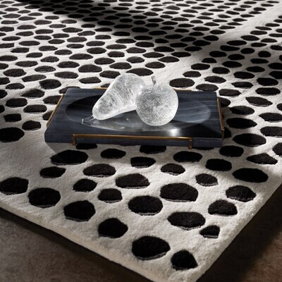 Hand-Tufted Wool White/Black Contemporary Area Rug - 9' x 12