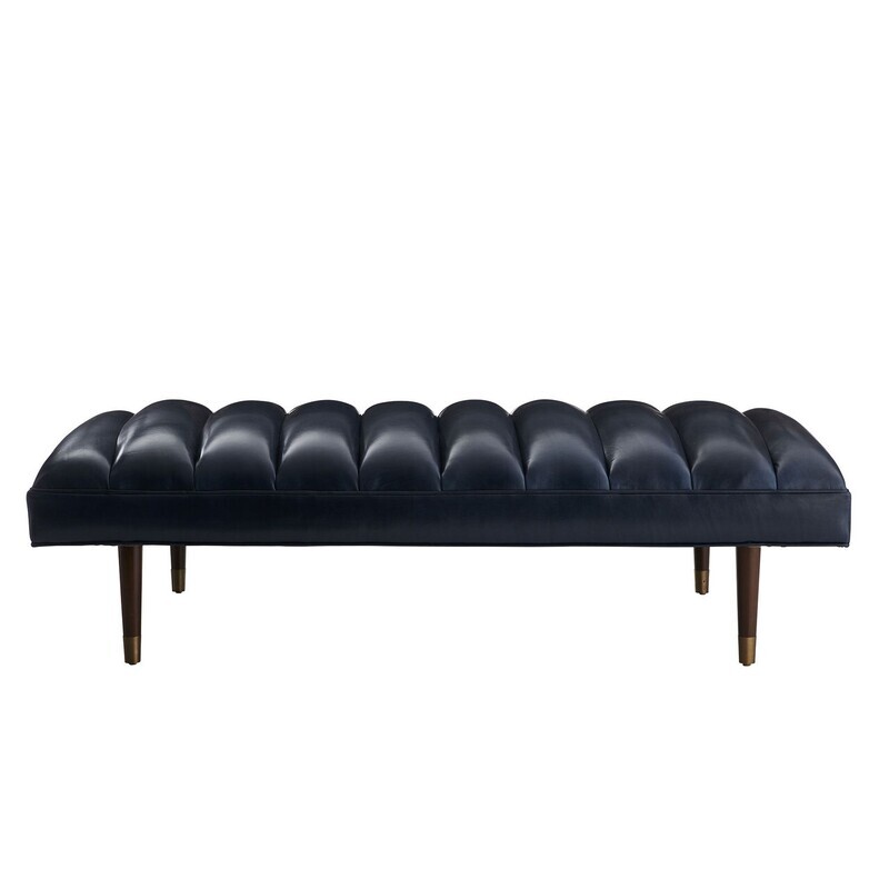 Indigo Leather Bench - Dark Walnut