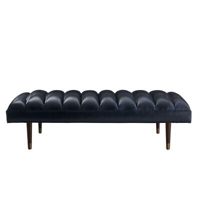 Indigo Leather Bench - Dark Walnut