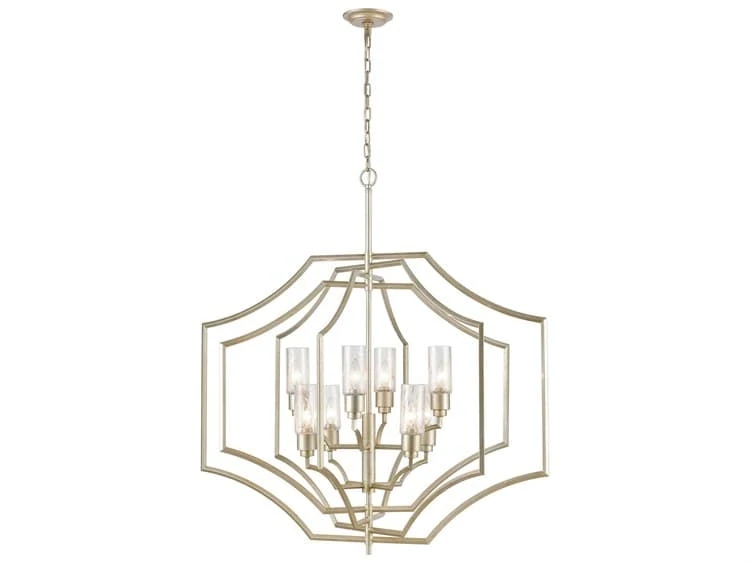 36'' Wide 8-Light Geometric Chandelier, Aged Silver